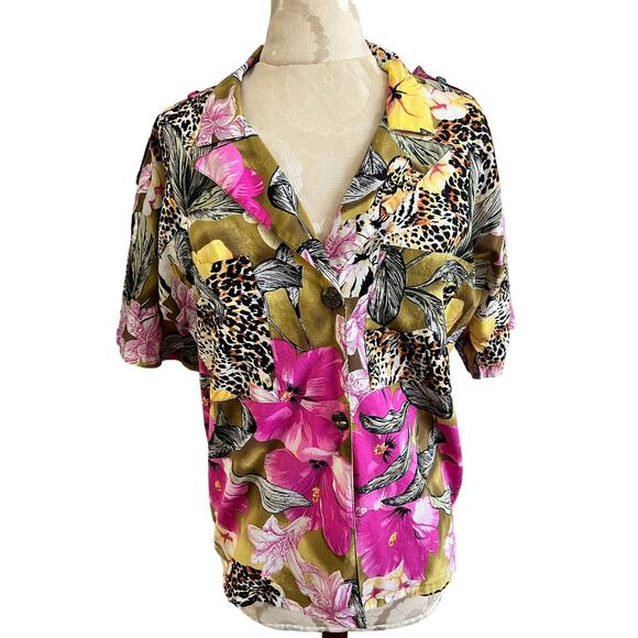 Adam Douglass Adrianna Papell Hawaiian Button Up Size 12 - Picture 1 of 6